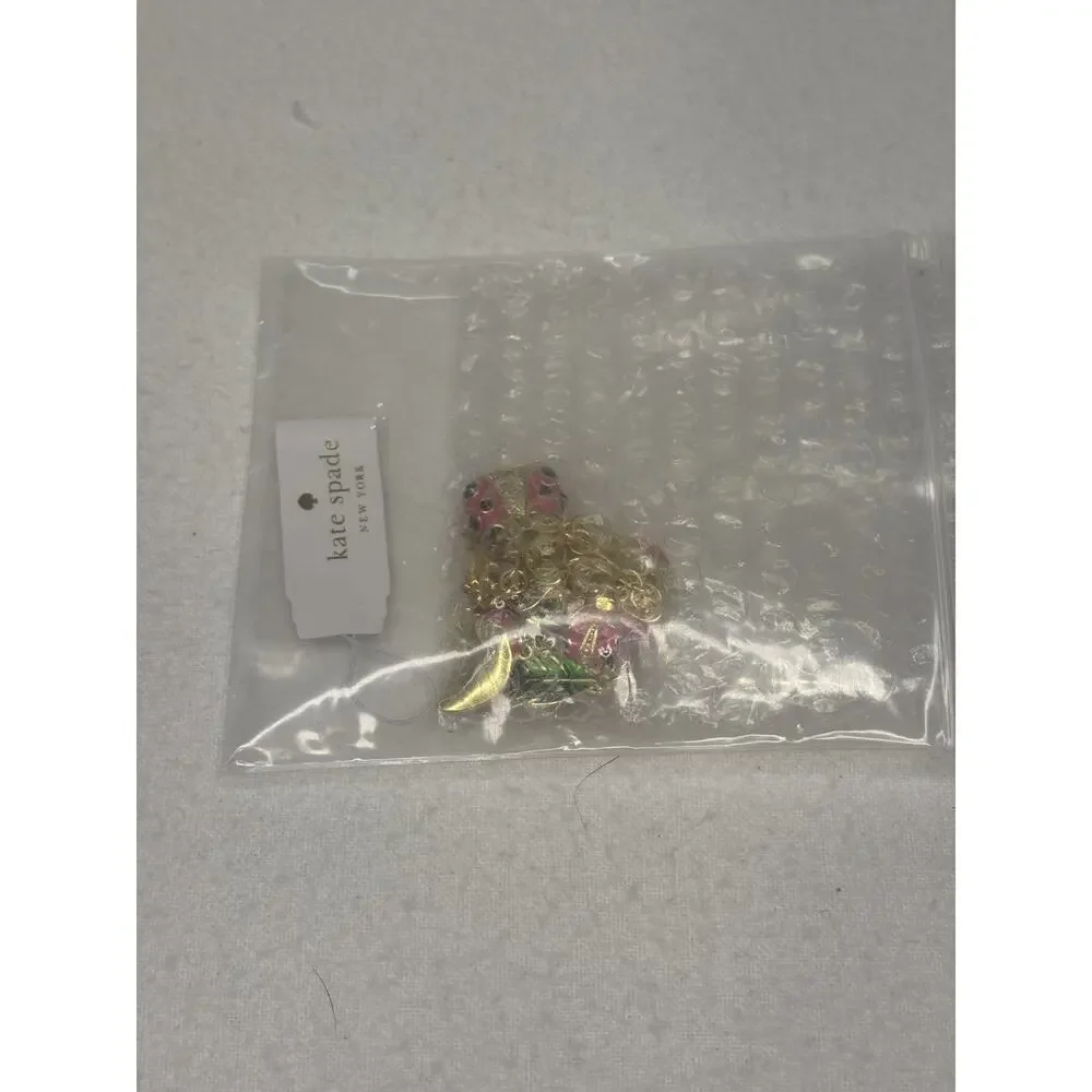 Kate Spade Ladybug Charm Bracelet Gold Tone Pink Enamel Flower Accents - Picture 3 of 3